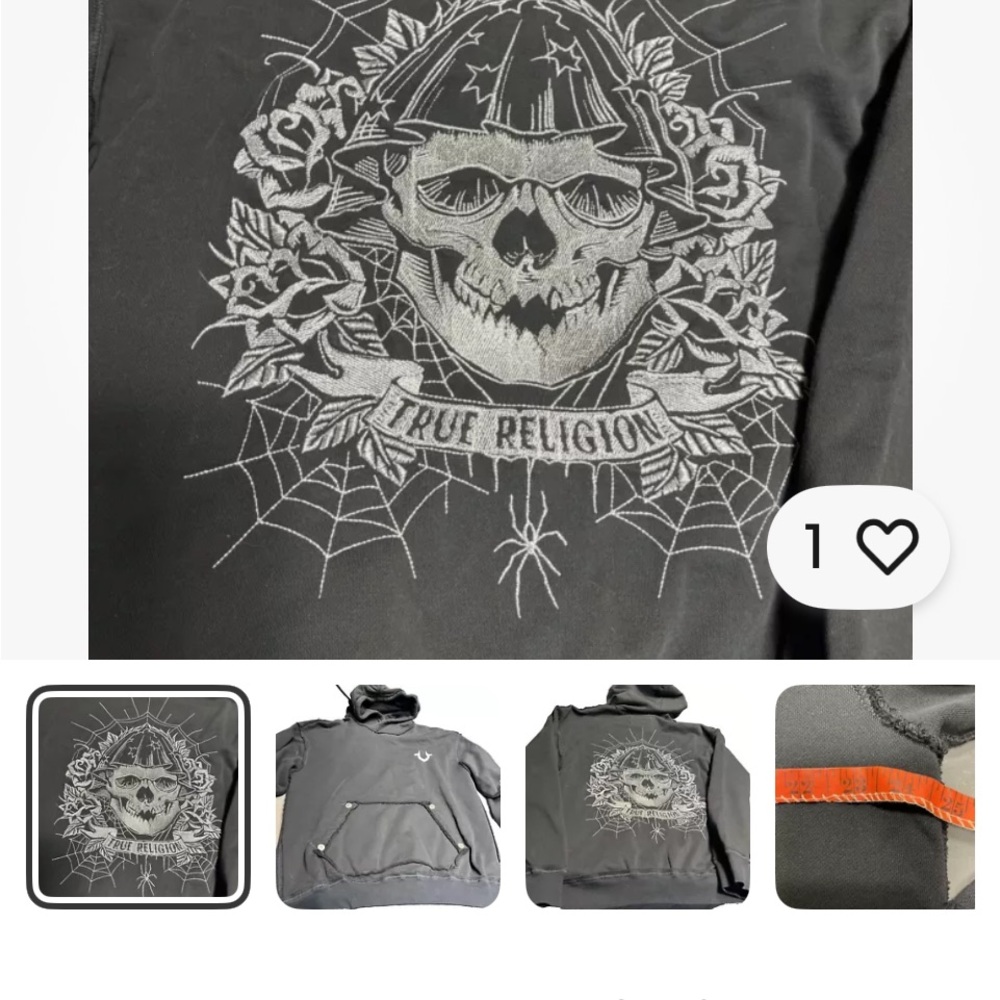 True Religion Black Hoodie with Skull Design